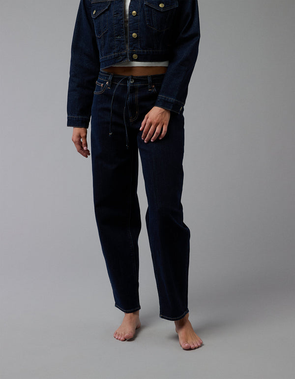 Jean barrel con stretch mujer AE - Azul
