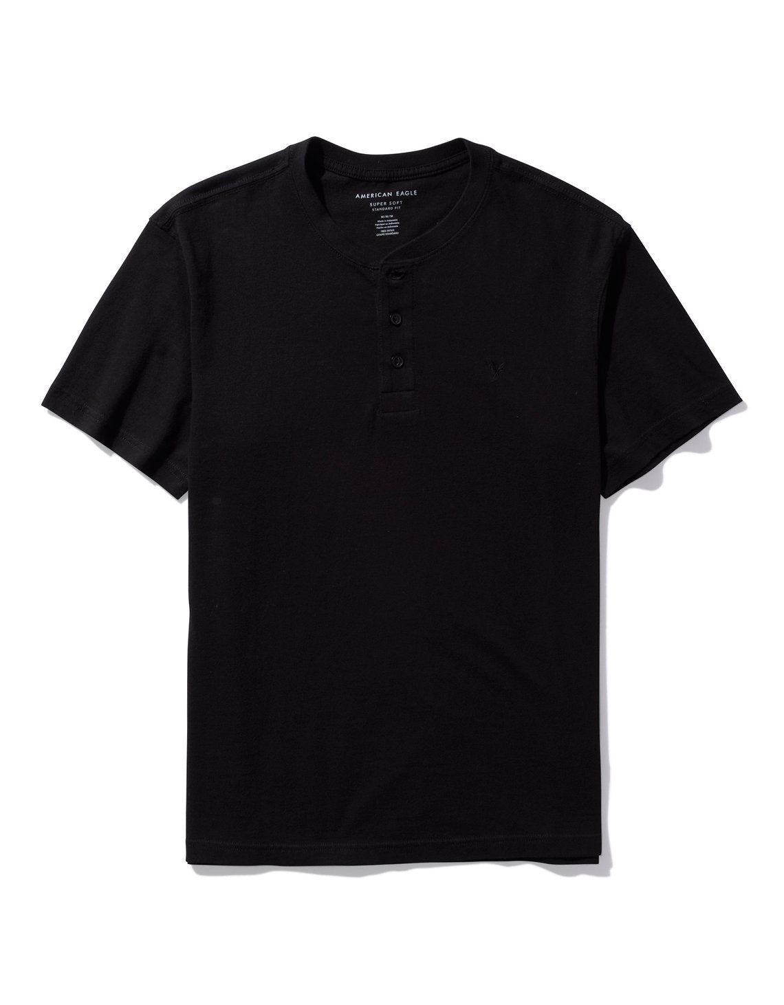 Camiseta cuello Henley manga corta Hombre AE - Negro 4165_1740_001_f