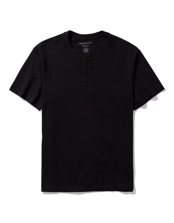 Camiseta cuello Henley manga corta Hombre AE - Negro