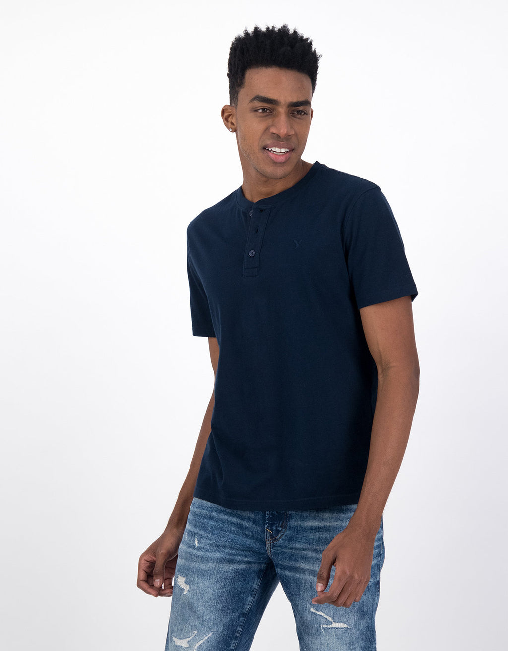 Camiseta cuello Henley manga corta Hombre AE - Azul 4165_1740_410_of