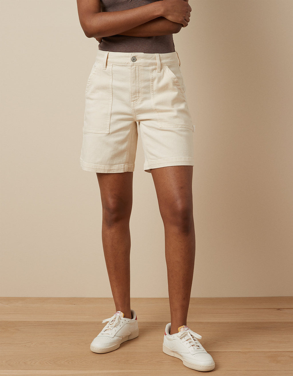 Bermuda AE de tiro alto para mujer - Caqui 4331_7960_241_of