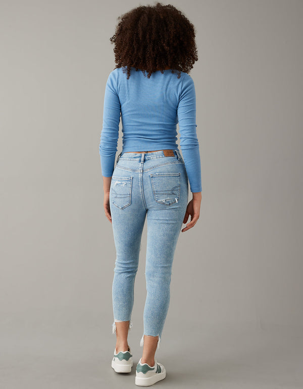 Jean AE Jegging Curvy Crop Next Level de cintura super alta - Azul