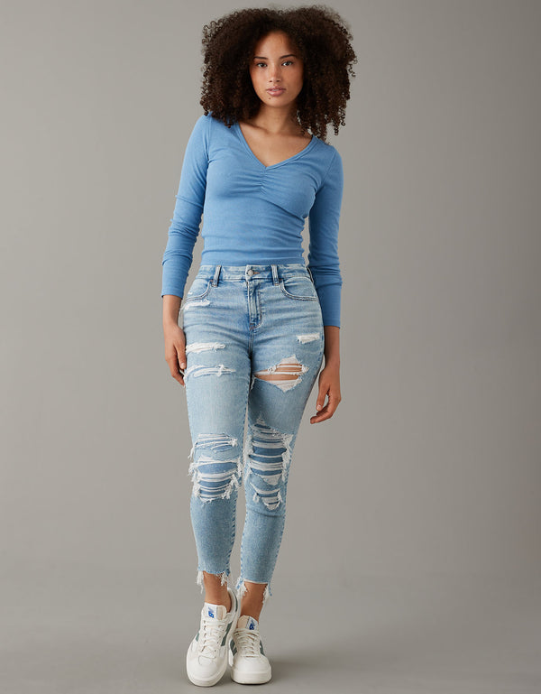 Jean AE Jegging Curvy Crop Next Level de cintura super alta - Azul