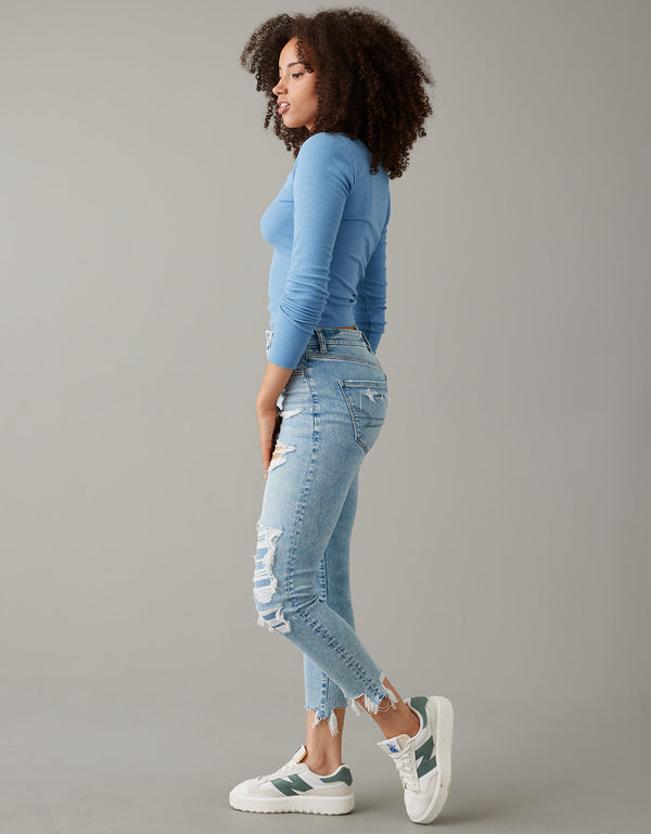 Jean AE Jegging Curvy Crop Next Level de cintura super alta - Azul