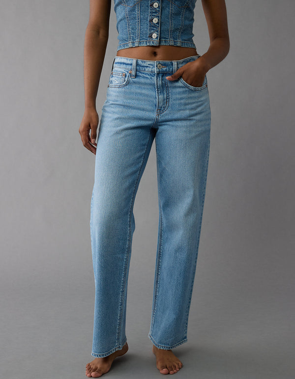 Jean Stovepipe rígido de Tiro Alto mujer Ae - Azul