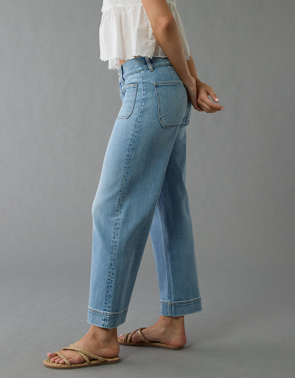 Jeans rectos de tiro alto y corte recortado de AE - Azul