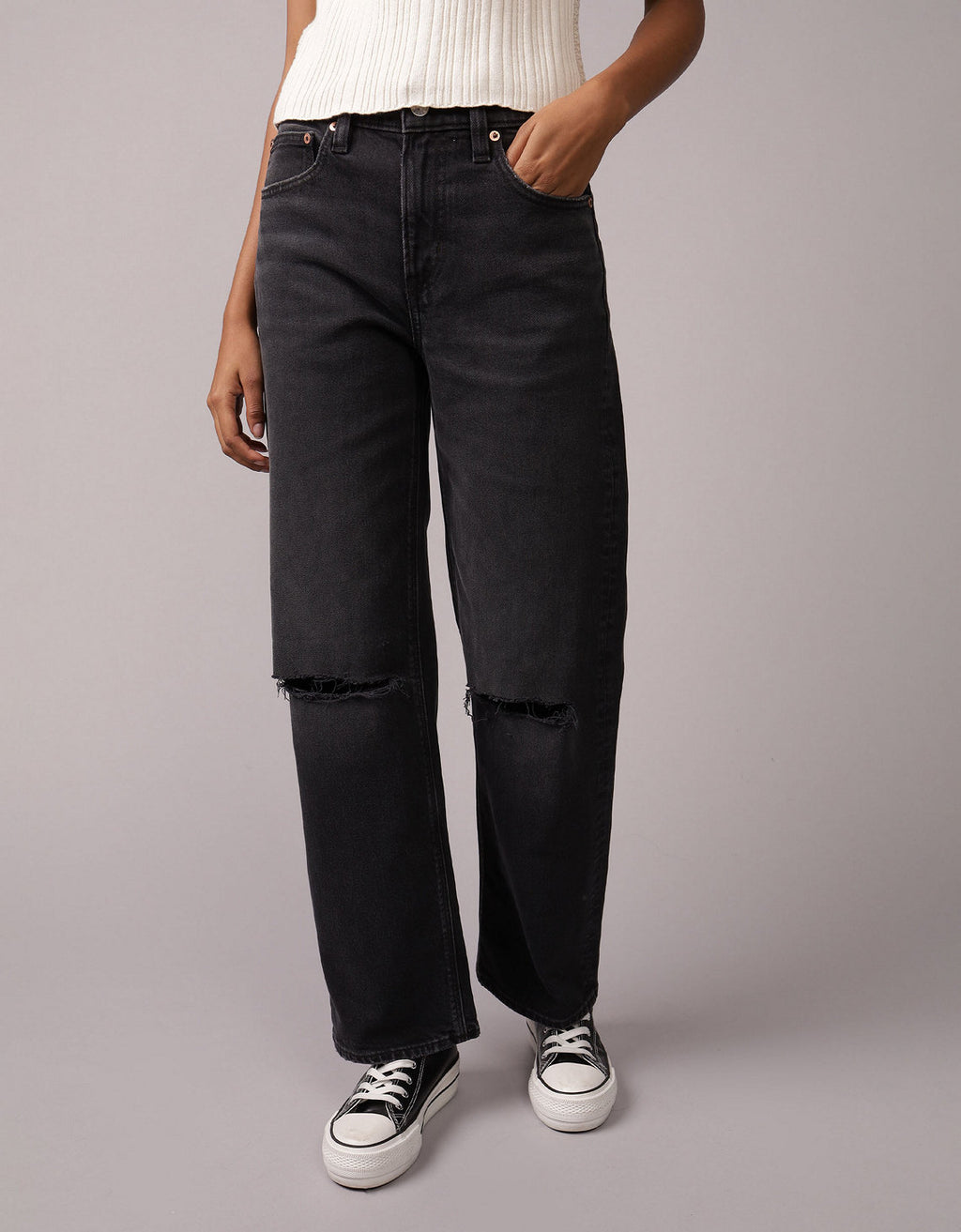 Jean Stovepipe Tiro Alto Ae - Negro 4435_5831_016_of