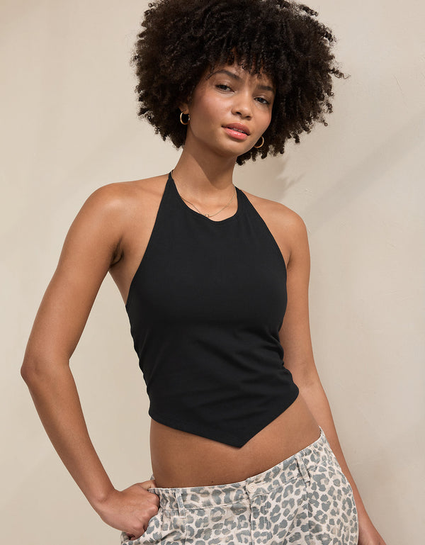 Camisa sin mangas con dobladillo pañuelo de Aerie. - Negro