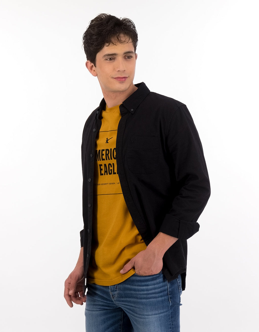 Camisa Slim fit Ae Oxford con botones - Negro 5153_2100_001_of