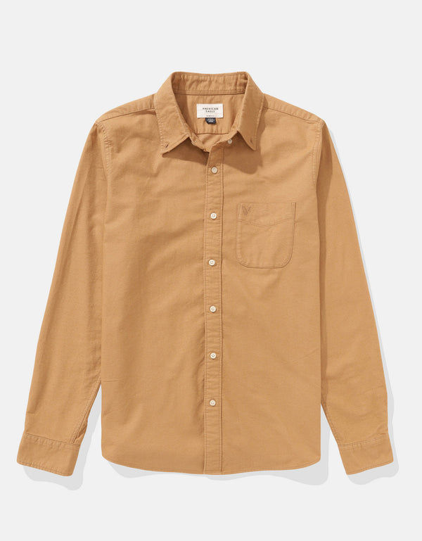 Camisa Slim fit Ae Oxford con botones - Caqui
