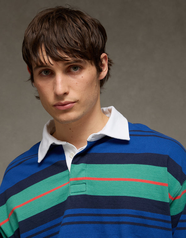 Camiseta Tipo Polo Manga Larga Boxy Ae - Azul