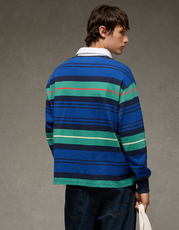 Camiseta Tipo Polo Manga Larga Boxy Ae - Azul