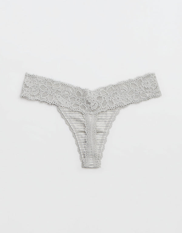 Tanga Aerie en algodón con encaje deshilado - Gris