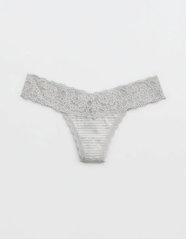 Tanga Aerie en algodón con encaje deshilado - Gris
