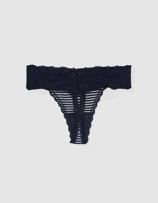 Tanga Aerie en algodón con encaje deshilado - Azul