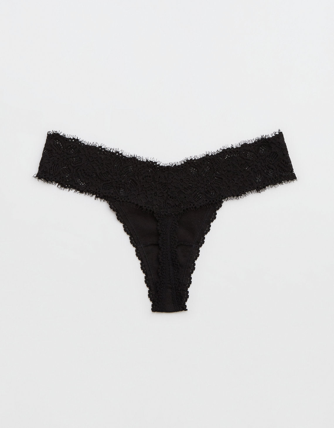 Tanga Aerie en algodón con encaje deshilado - Negro 5442_6908_073_b