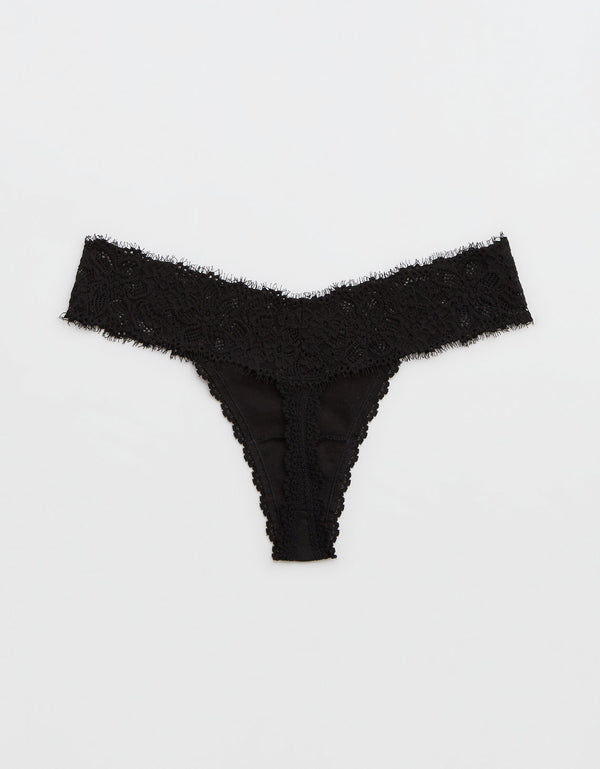 Tanga Aerie en algodón con encaje deshilado - Negro