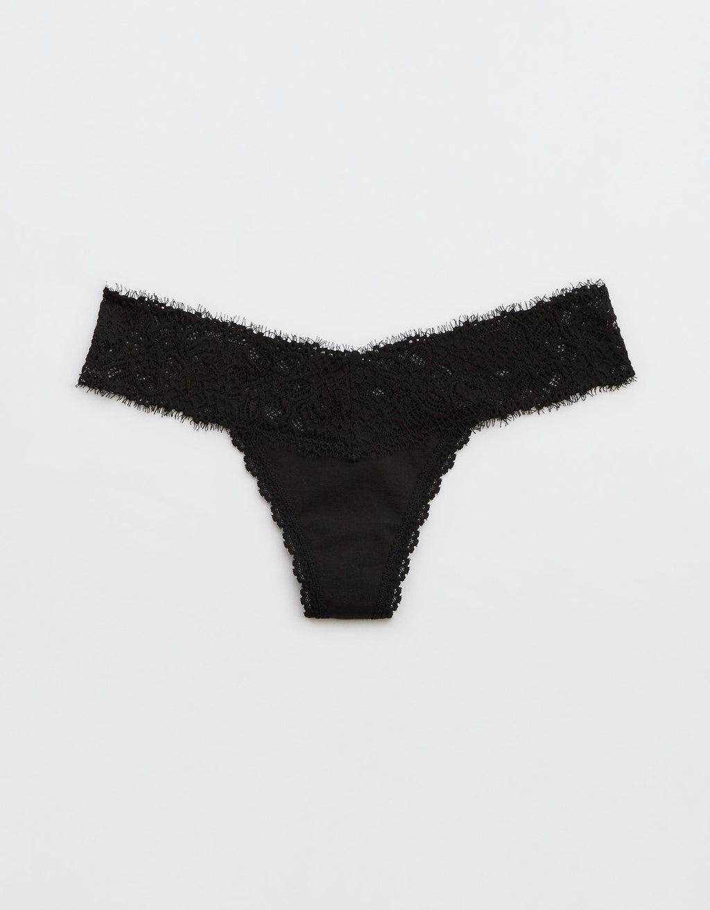 Tanga Aerie en algodón con encaje deshilado - Negro 5442_6908_073_f