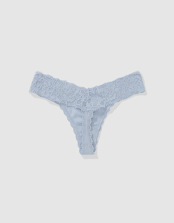 Tanga Aerie en algodón con encaje deshilado - Azul
