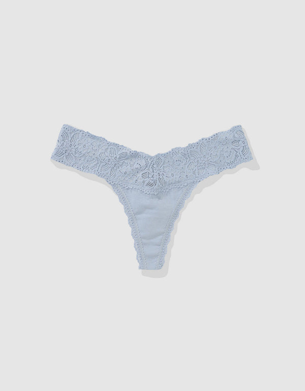 Tanga Aerie en algodón con encaje deshilado - Azul