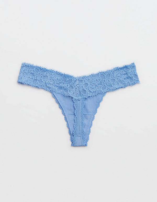 Tanga Aerie en algodón con encaje deshilado - Azul
