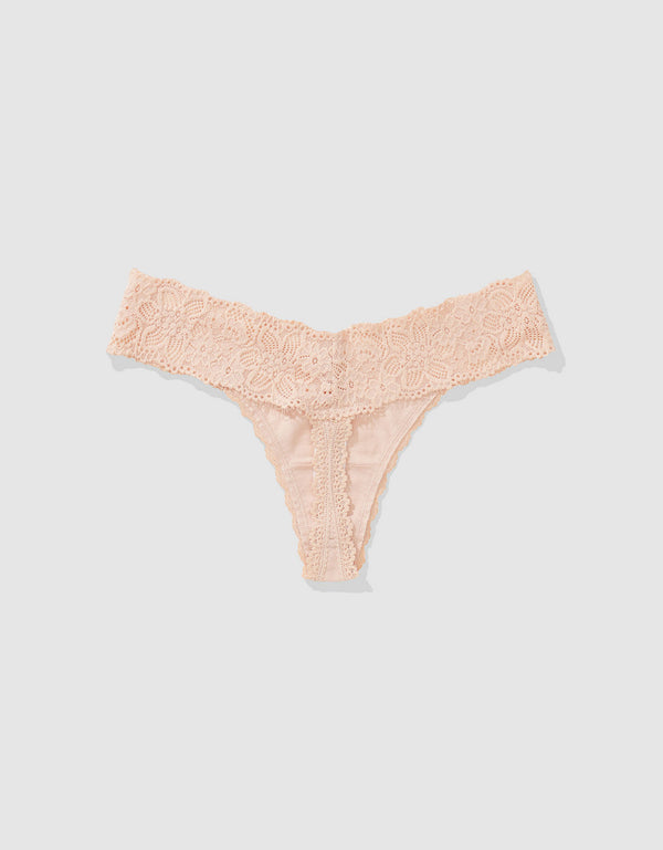 Tanga Aerie en algodón con encaje deshilado - Rosa