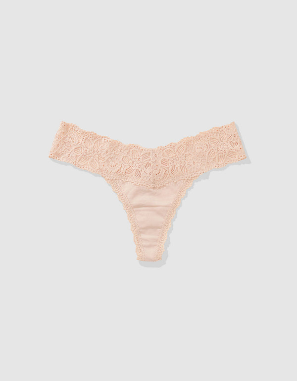 Tanga Aerie en algodón con encaje deshilado - Rosa