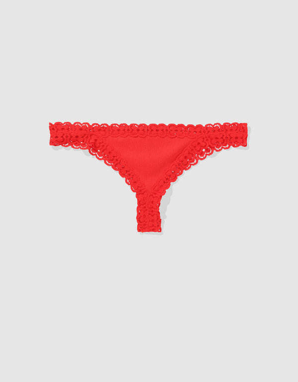 Undie Aerie en algodón con detalles en encaje - Rojo
