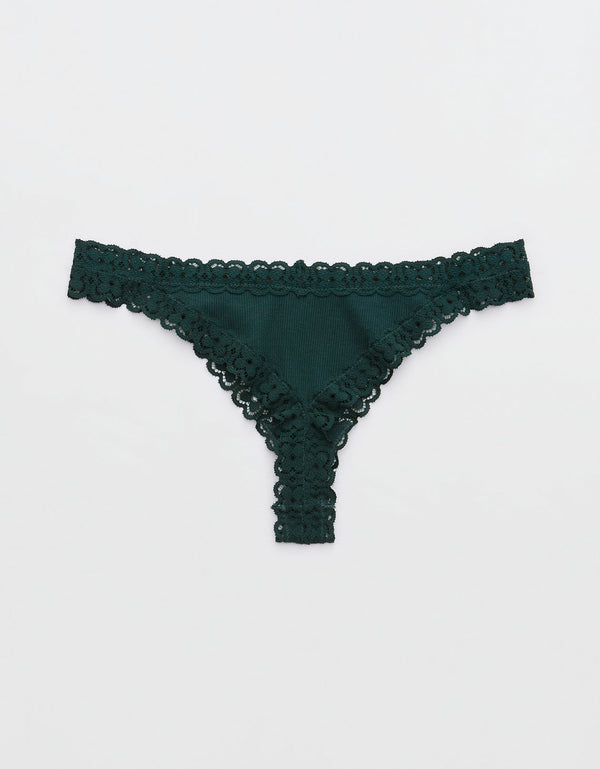 Undie Aerie en algodón con detalles en encaje - Verde