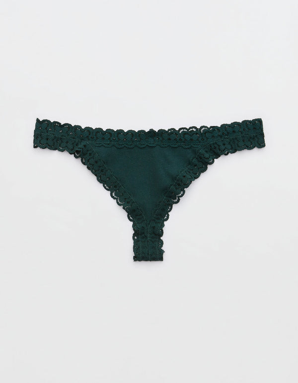 Undie Aerie en algodón con detalles en encaje - Verde