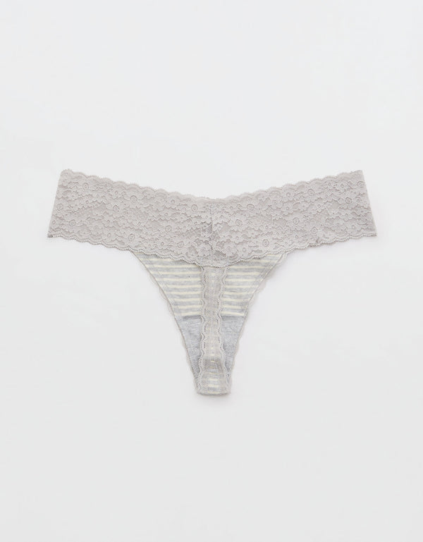 Tanga Aerie en algodón con detalles en encaje - Gris