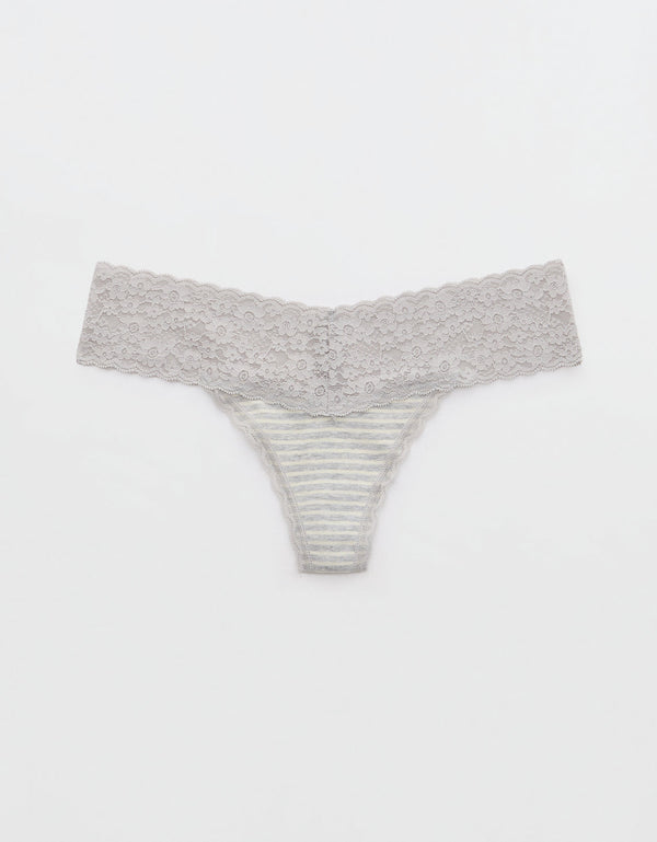 Tanga Aerie en algodón con detalles en encaje - Gris