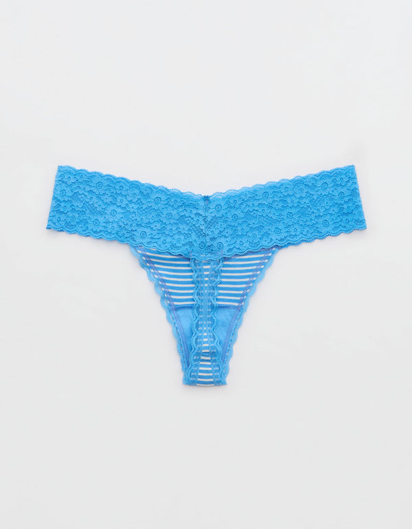 Tanga Aerie en algodón con detalles en encaje - Azul