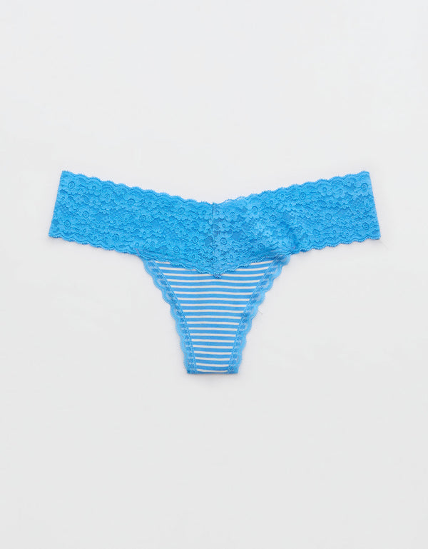 Tanga Aerie en algodón con detalles en encaje - Azul