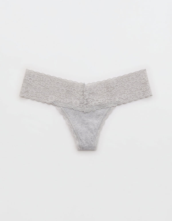 Thong Superchill de encaje en Algodón By Aerie - Gris
