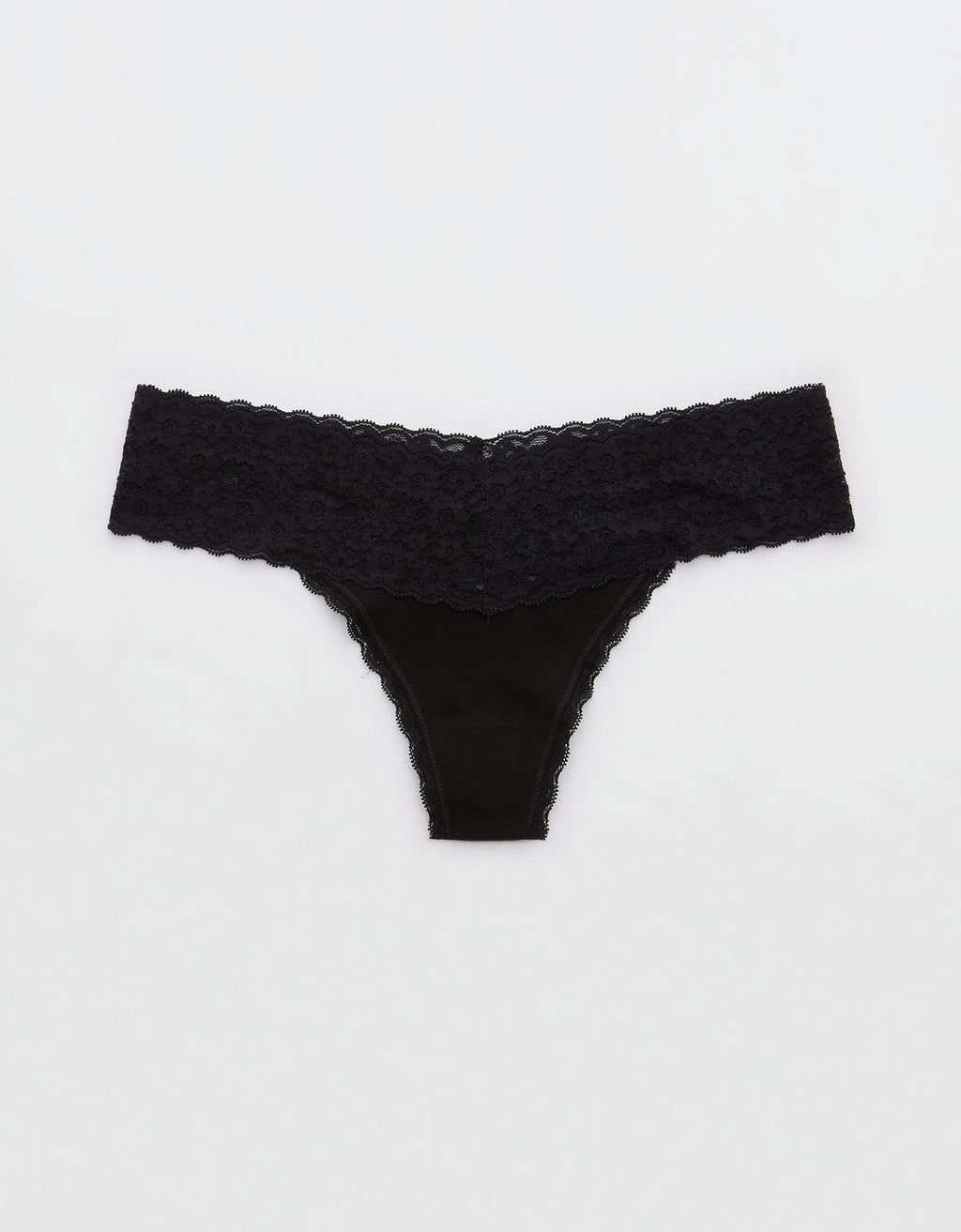 Thong Superchill de encaje en Algodón By Aerie - Negro 5442_6996_073_f