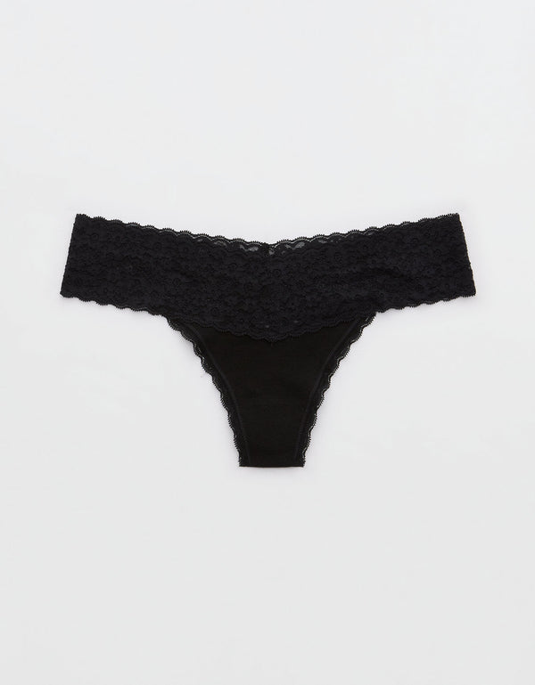 Thong Superchill de encaje en Algodón By Aerie - Negro