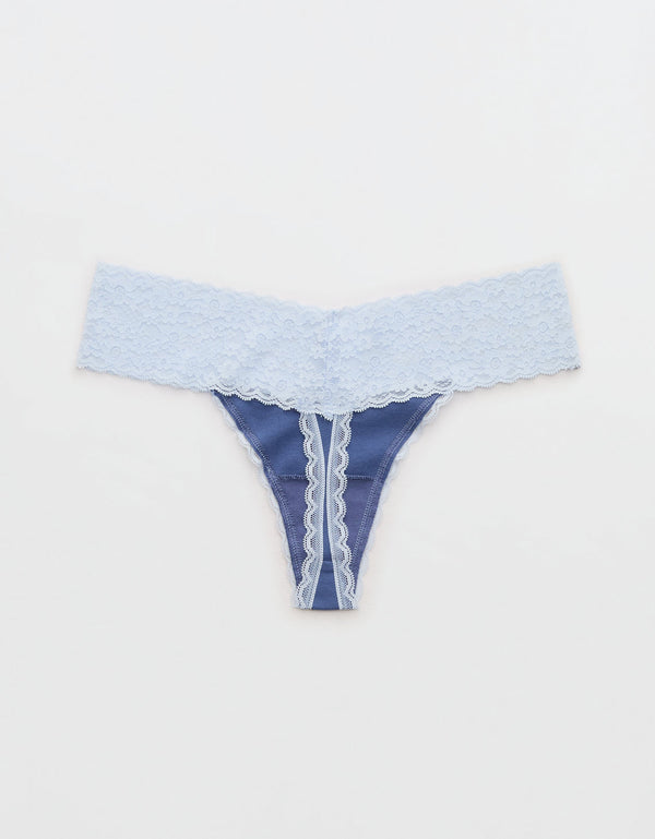 Thong Superchill de encaje en Algodón By Aerie - Azul