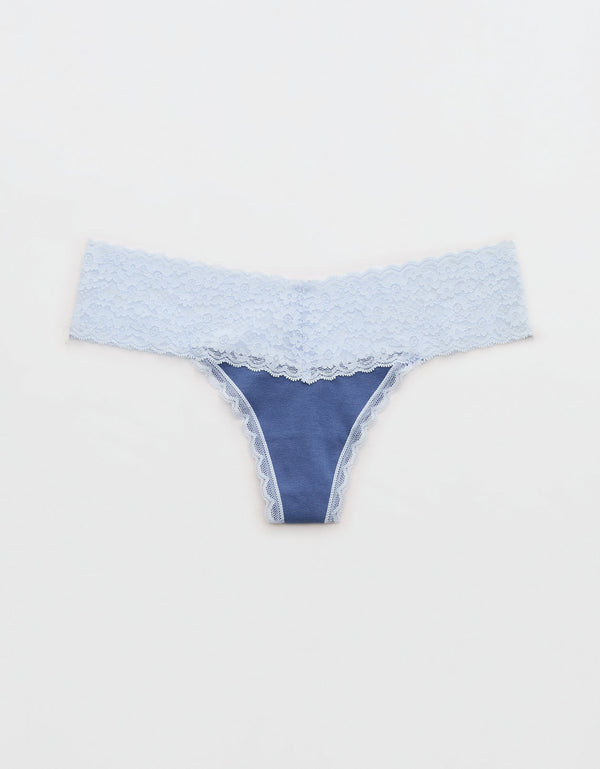 Thong Superchill de encaje en Algodón By Aerie - Azul
