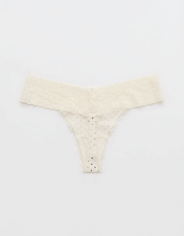 Thong Superchill de encaje de Algodón By Aerie - Blanco