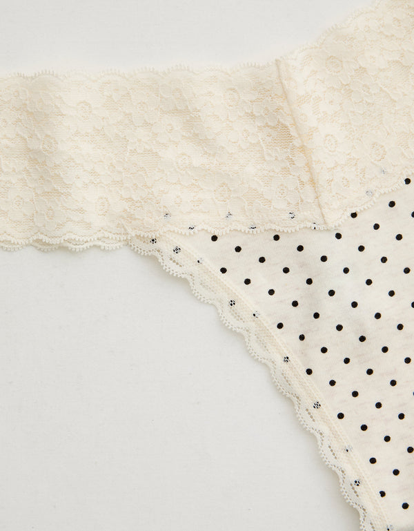 Thong Superchill de encaje de Algodón By Aerie - Blanco
