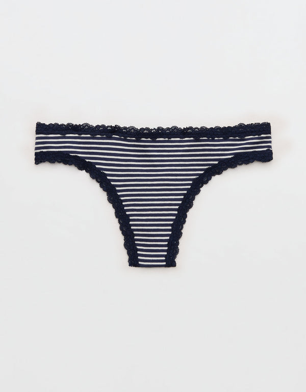 Ropa interior tanga de algodón superchill con encaje - Azul