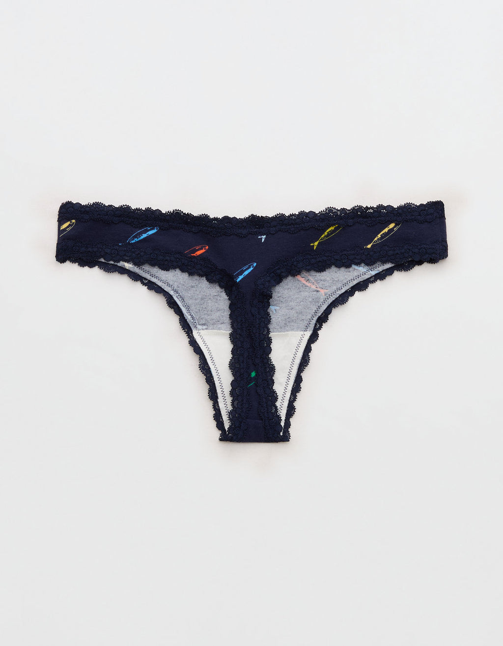 Ropa interior tanga de algodón superchill con encaje - Azul 5442_8691_410_b