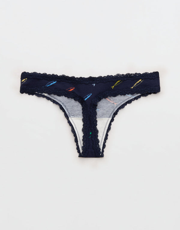 Ropa interior tanga de algodón superchill con encaje - Azul