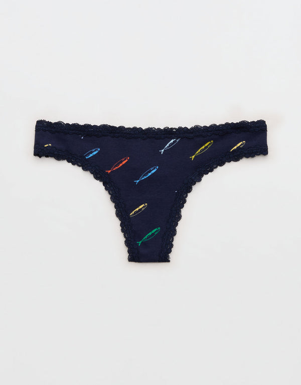 Ropa interior tanga de algodón superchill con encaje - Azul