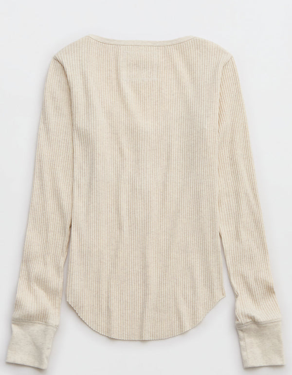 Camiseta cuello Henley manga larga Mujer Aerie - Blanco