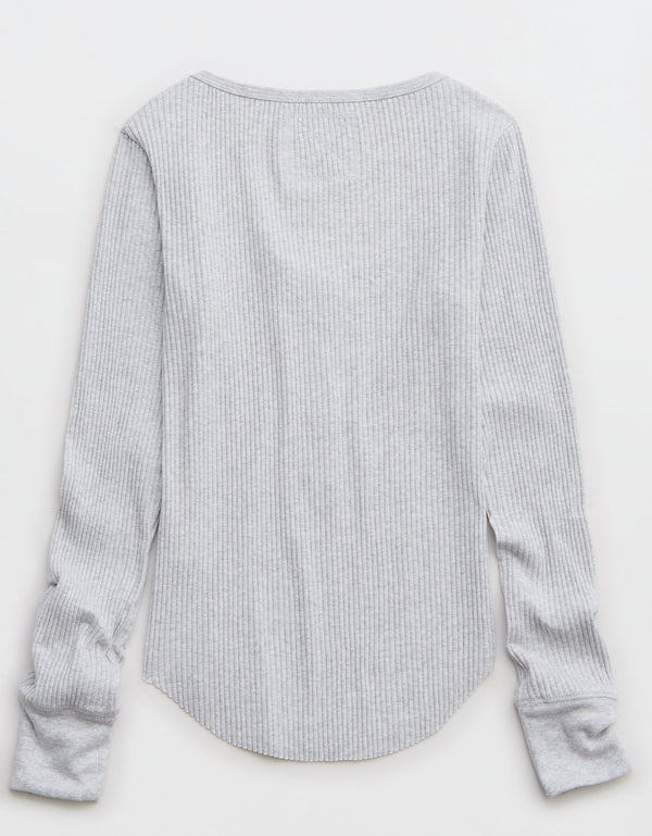 Camiseta cuello Henley manga larga Mujer Aerie - Gris