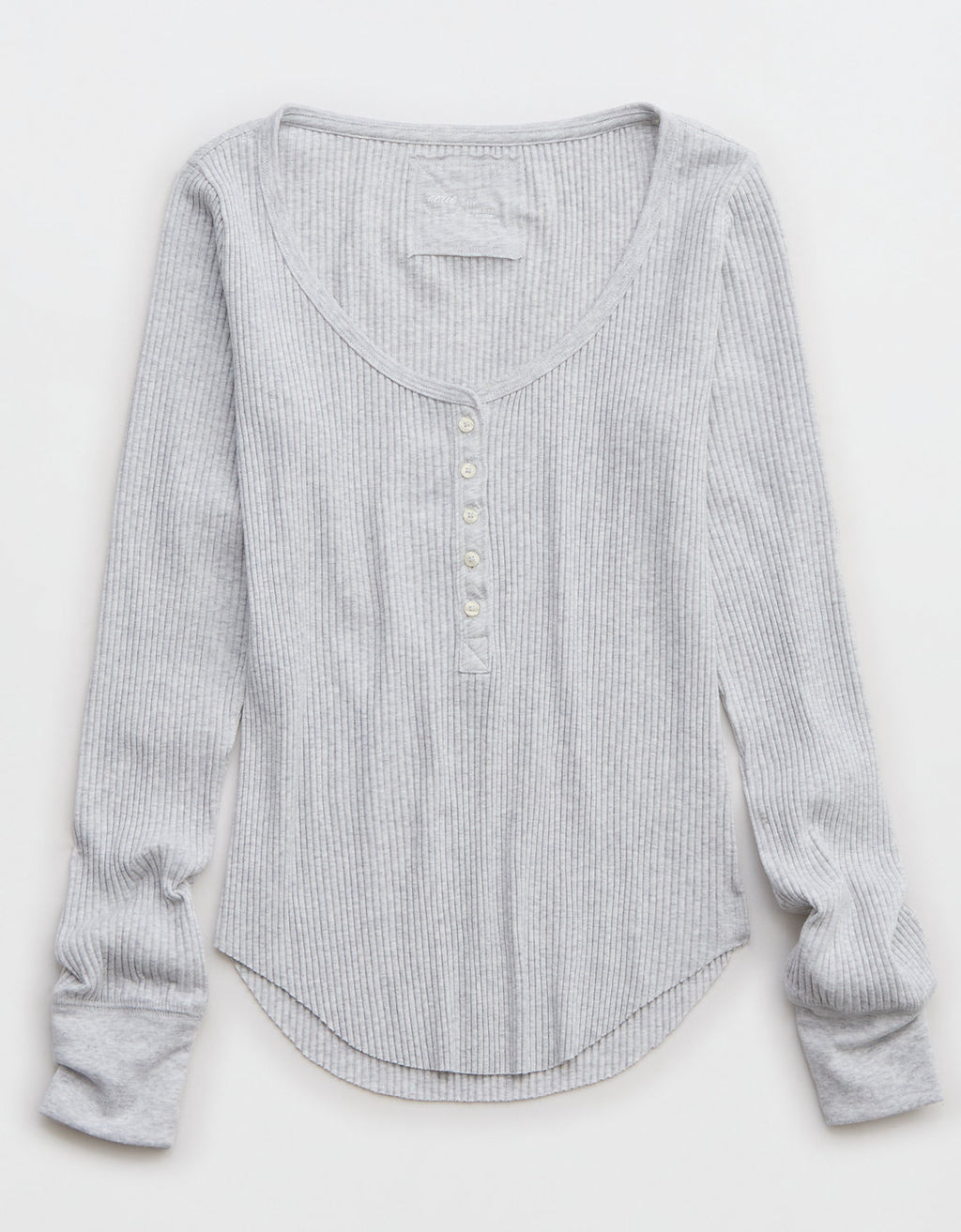 Camiseta cuello Henley manga larga Mujer Aerie - Gris 5493_3512_092_f