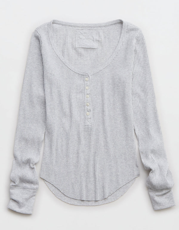 Camiseta cuello Henley manga larga Mujer Aerie - Gris
