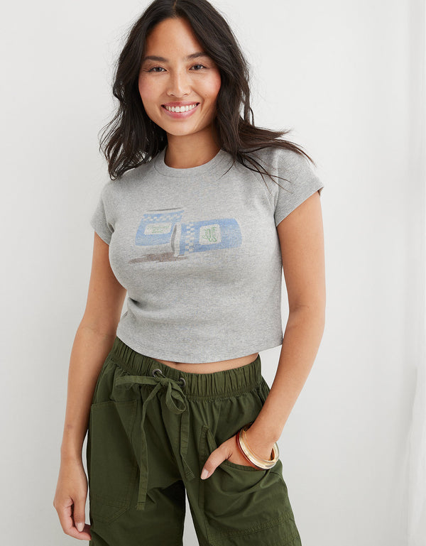 Camiseta Aerie con detalle en frente - Gris